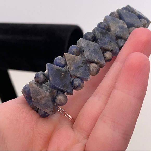 Vintage Real STONE Blue SODALITE Boho Summer Mermaid Geometric Crystal Bracelet - Picture 6 of 8